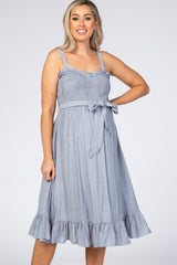 Blue Ruffle Smocked Maternity Dress