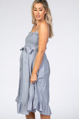 Blue Ruffle Smocked Maternity Dress