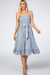 Blue Ruffle Smocked Maternity Dress