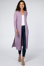 Lavender Soft Ribbed Long Cardigan