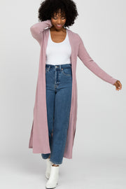 Pink Soft Ribbed Long Cardigan