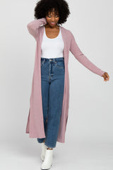 Pink Soft Ribbed Long Maternity Cardigan