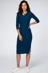 Teal 3/4 Sleeve Midi Dress