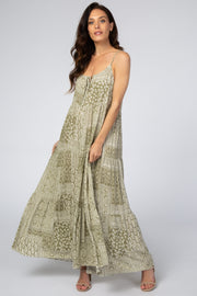 Light Olive Paisley Tiered Maxi Dress