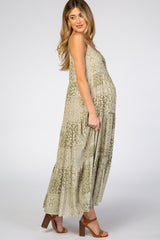 Light Olive Paisley Tiered Maternity Maxi Dress