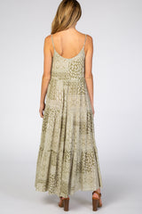 Light Olive Paisley Tiered Maternity Maxi Dress