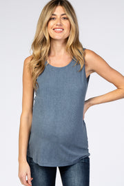 Blue Ribbed Maternity Tank Top