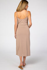 Taupe Basic Sleeveless Maternity Midi Dress