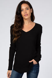 Black Knit Long Sleeve Top