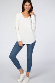 White Knit Long Sleeve Top