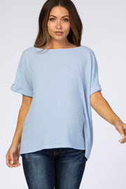 Light Blue Boxy Waffle Knit Maternity Top