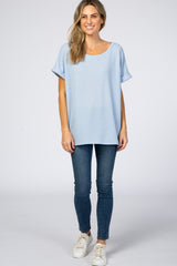 Light Blue Boxy Waffle Knit Top