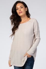 Light Grey Knit Round Hem Long Sleeve Top