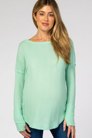 Mint Knit Round Hem Maternity Long Sleeve Top