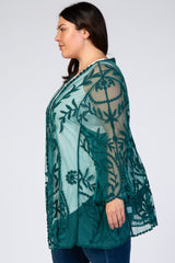 Teal Lace Mesh Long Sleeve Plus Cover Up