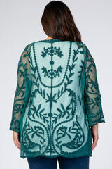 Teal Lace Mesh Long Sleeve Plus Cover Up