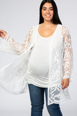 White Lace Mesh Long Sleeve Maternity Plus Cover Up