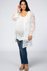 White Lace Mesh Long Sleeve Maternity Plus Cover Up