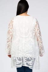 White Lace Mesh Long Sleeve Maternity Plus Cover Up