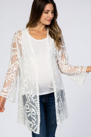 White Lace Mesh Long Sleeve Maternity Cover Up