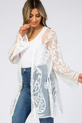 White Lace Mesh Long Sleeve Cover Up