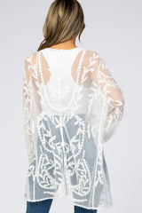 White Lace Mesh Long Sleeve Cover Up