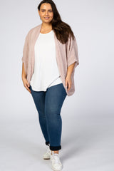 Light Pink Woven Knit Dolman Plus Cover Up