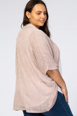 Light Pink Woven Knit Dolman Plus Cover Up