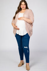 Light Pink Woven Knit Dolman Maternity Plus Cover Up