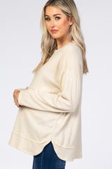 Beige Soft Knit Long Sleeve Maternity Top