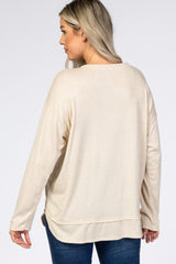 Beige Soft Knit Long Sleeve Maternity Top