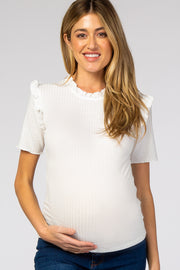 White Ruffle Short Sleeve Maternity Top