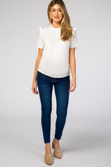 White Ruffle Short Sleeve Maternity Top