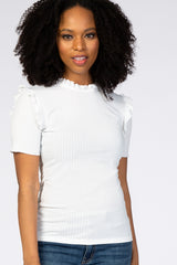 White Ruffle Short Sleeve Maternity Top