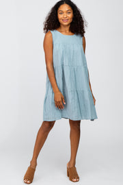 Blue Swiss Dot Tiered Dress