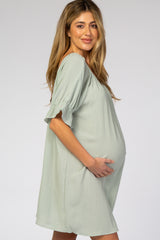 Dusty Mint Knot Back Short Sleeve Maternity Dress