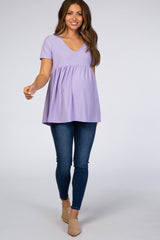 Lavender Swiss Dot Peplum Maternity Top