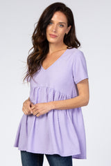 Lavender Swiss Dot Peplum Maternity Top