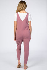 Mauve V-Neck Maternity Jumpsuit