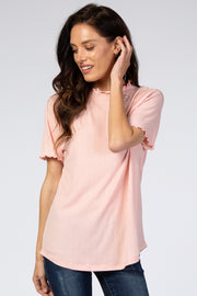 Pink Ruffle Trim Ribbed Top