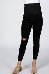 Black Distressed Raw Hem Maternity Jeans