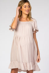 Light Taupe Tiered Ruffle Maternity Dress