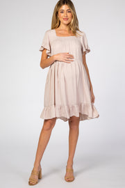 Light Taupe Tiered Ruffle Maternity Dress