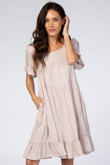 Light Taupe Tiered Ruffle Dress