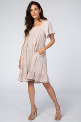 Light Taupe Tiered Ruffle Dress