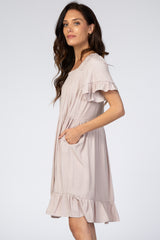 Light Taupe Tiered Ruffle Dress