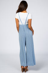 Blue Ribbed Wide Leg Jumpsuit