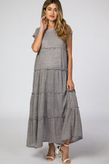 Grey Tiered Square Neck Maternity Maxi Dress