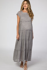 Grey Tiered Square Neck Maternity Maxi Dress