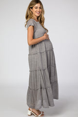 Grey Tiered Square Neck Maternity Maxi Dress